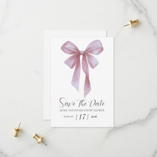 Reserva La Fecha Chica de lazo rosa suave Baby Shower
