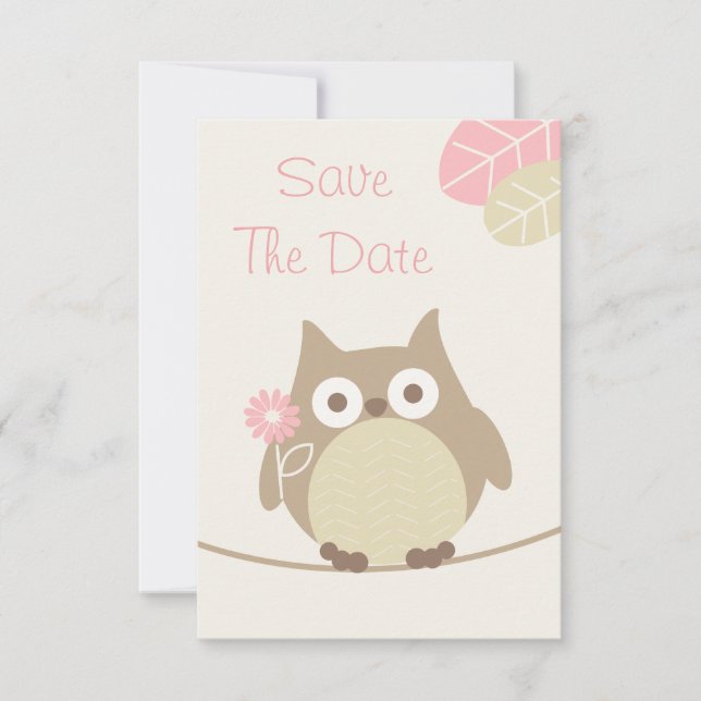 Reserva La Fecha Chica Owl Baby Shower Guardar La Fecha (Anverso)