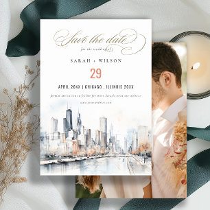 Reserva La Fecha Chicago, Illinois Scape Watercolor Photo Boda