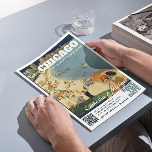 Reserva La Fecha Chicago Vintage Wedding Travel Código QR