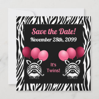 Reserva La Fecha Chicas gemelos de cebra Baby Shower salvan la fech