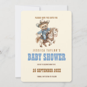 Reserva La Fecha Chico Vaquero Oso de Peluche Baby Shower Guardar l
