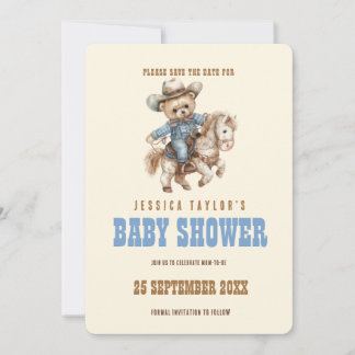 Reserva La Fecha Chico Vaquero Oso de Peluche Baby Shower Guardar l