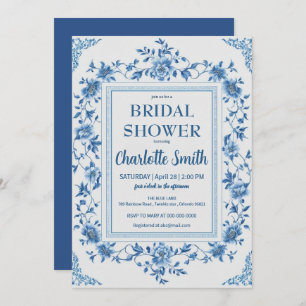 Reserva La Fecha Chinoiserie azul simple Ducha de novia floral