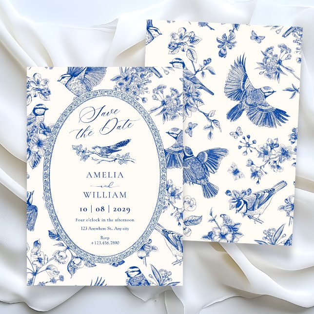 Reserva La Fecha Chinoiserie botánico floral pájaro  (Subido por el creador)