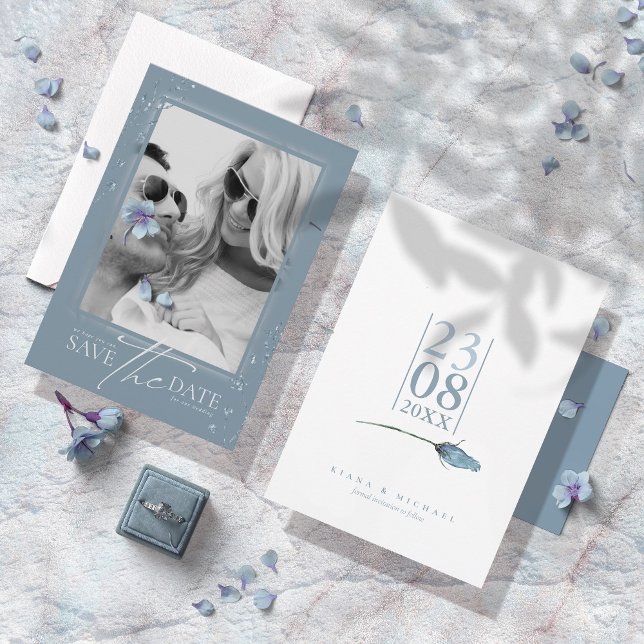 Reserva La Fecha Chispas Florales Bodas Polvo Azul V2 ID889 (Subido por el creador)