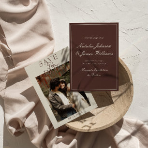 Reserva La Fecha Chocolate Marrón Antiguo Dinero Foto Boda Elegante