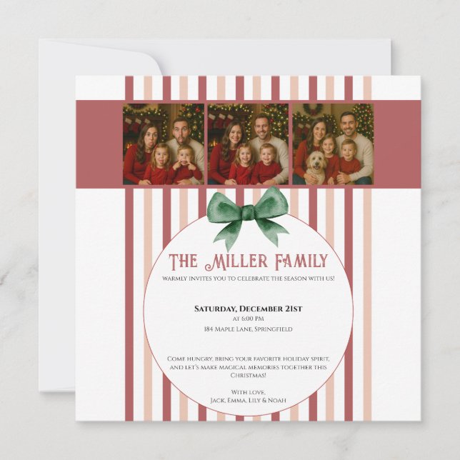 Reserva La Fecha Christmas Photo Invitation • Red Striped Holiday (Anverso)