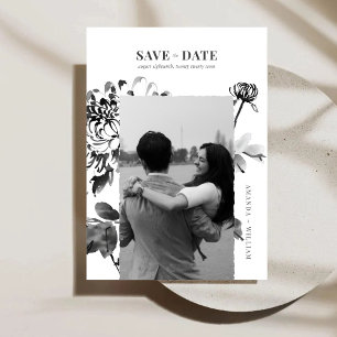 Reserva La Fecha Chrysanthemum Ink Art Photo Save the Date Card