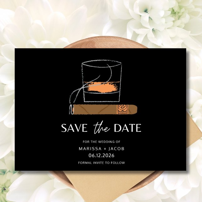 Reserva La Fecha Cigar Whiskey Photo Boda (Cigar Whiskey Photo Wedding Save The Date)