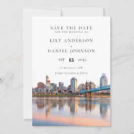 Reserva La Fecha Cincinnati Skyline Watercolor Ohio Wedding