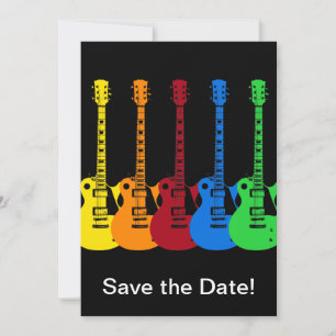 Reserva La Fecha Cinco guitarras eléctricas coloridas