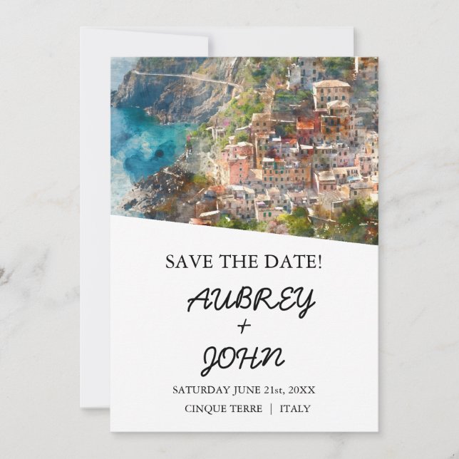 Reserva La Fecha Cinque Terre Italia salva al Boda de fechas (Anverso)