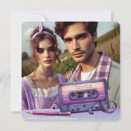 Reserva La Fecha Cinta Cassette Retro Violet Vibes, Cuadrada