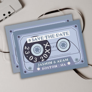 Reserva La Fecha Cinta de casete azul polvoriento retro guardar la 