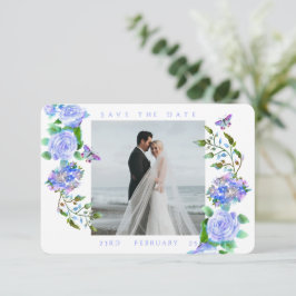 Reserva La Fecha Cinta de Monograma de Foto de Boda de Rosa Azul
