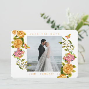 Reserva La Fecha Cinta de Monograma de Rosa Dorada Foto Boda 