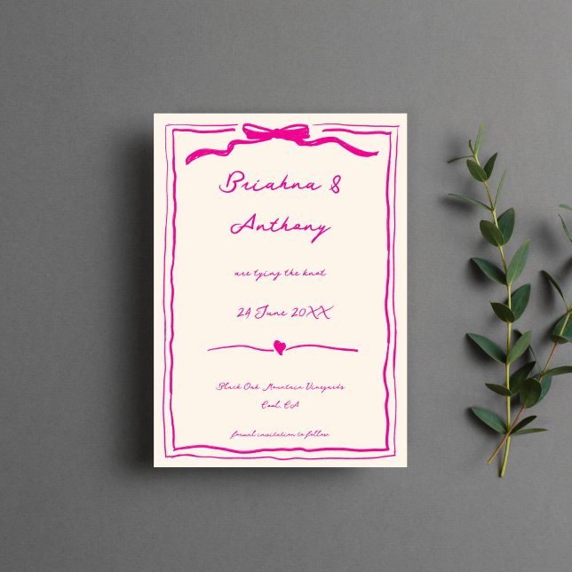 Reserva La Fecha Cinta rosada de garrapata dibujada a mano (Hand drawn quirky scribble retro pink ribbon save the date template invitation digital download)