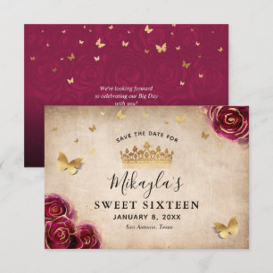 Reserva La Fecha Ciruela Borgoña Rosa Dorada Pergamino Elegante