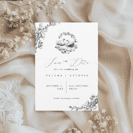 Reserva La Fecha Cisne Dibujado a Mano Vintage Floral Boda