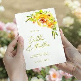Reserva La Fecha Citrus Yellow and Green Watercolor Floral Wedding