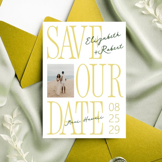 Reserva La Fecha Citrus Yellow & Green Typography Stylish Wedding (Subido por el creador)