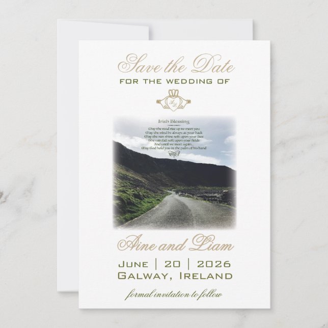 Reserva La Fecha Claddagh Irish Save The Date Boda (Anverso)