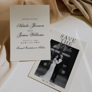 Reserva La Fecha Clase Alta Crema Negro Dinero Antiguo Foto de Boda