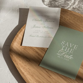 Reserva La Fecha Clásica Boda Boho de Dinero Antiguo Verde Sage