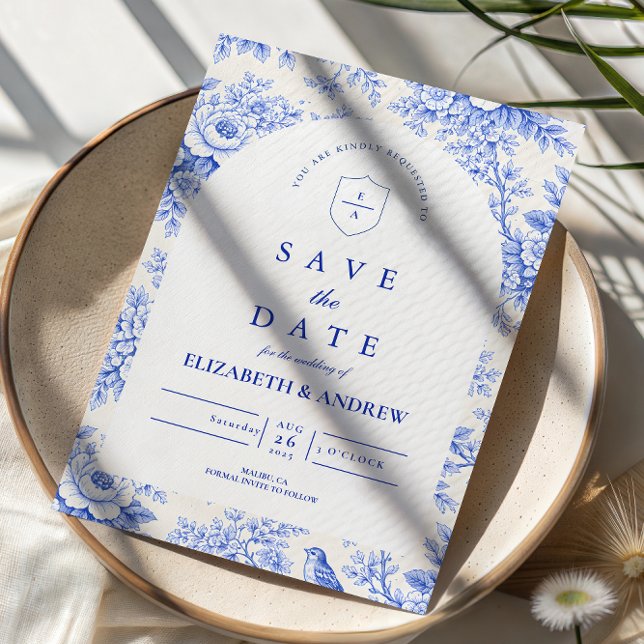 Reserva La Fecha Clásica Boda Chinoiserie Azul Blanco (Subido por el creador)