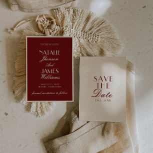 Reserva La Fecha Clásica Boda de Burgundy Crema Elegante Dinero Ant