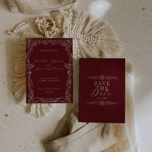 Reserva La Fecha Clásica Boda Romántica de Dinero Antiguo de Borgoñ