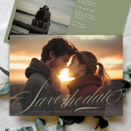 Reserva La Fecha Clásica Calligrafía Verde Código QR Dos Fotografía