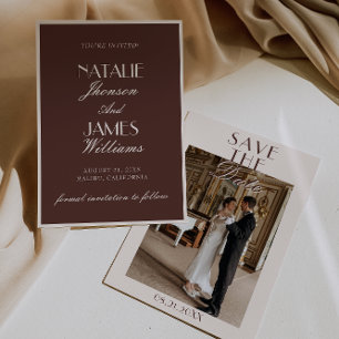 Reserva La Fecha Clásica Foto de Boda Marrón de Chocolate de Dinero