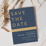 Reserva La Fecha Clásico azul marino salva el elegante oro de la fe<br><div class="desc">Boda Elegante Marina Azul y Oro Salven las Tarjetas de Fecha. Las tarjetas Save the Date contienen una moderna tipografía de escritura cursiva con letras a mano que son elegantes,  simples y modernas para usar después de la minimalista celebración del día de la boda.</div>