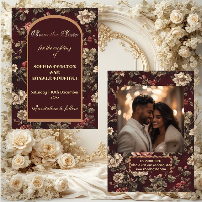 Reserva La Fecha Clásico Chinoiserie Romántico Navidad Boda  (Classic Christmas Chinoiserie Romantic Wedding Save The Date)