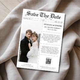 Reserva La Fecha Clásico Código QR Vintage Periódico Foto de Boda