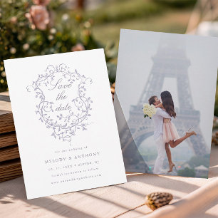 Reserva La Fecha Clásico crest floral de lavanda francés boda foto