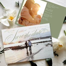 Reserva La Fecha Clásico de caligrafía verde Código QR Dos fotos