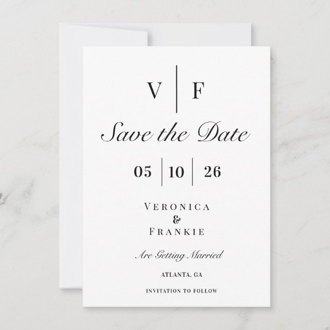Reserva La Fecha Clásico Elegante Boda Guardar la Fecha (Anverso)