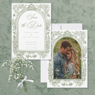 Reserva La Fecha Clásico Elegante Foto de Boda con Marco de Arco de