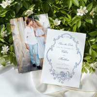 Clásico Elegante Marco Floral Azul Polvoriento Bod