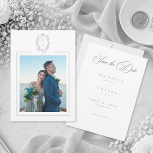Reserva La Fecha Clásico Gris Negro Floral Fotografía de Boda Vinta