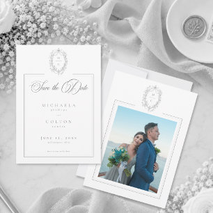 Reserva La Fecha Clásico Gris Negro Floral Fotografía de Boda Vinta