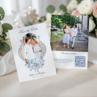 Clásico Marco de Foto Floral Azul Polvoriento Boda