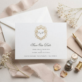 Reserva La Fecha Clásico Monograma de Bodas con Corona Floral