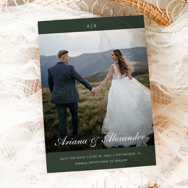 Reserva La Fecha Clásico Monograma Elegante Escritura Dos Fotos Bod (Subido por el creador)