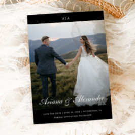 Reserva La Fecha Clásico Monograma Elegante Guión Dos Boda de fotos