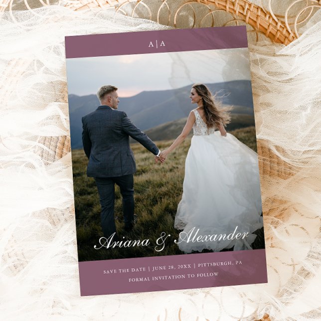 Reserva La Fecha Clásico Monograma Elegante Guión Dos Boda de fotos (Subido por el creador)