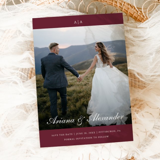 Reserva La Fecha Clásico Monograma Elegante Guión Dos Boda de fotos (Subido por el creador)